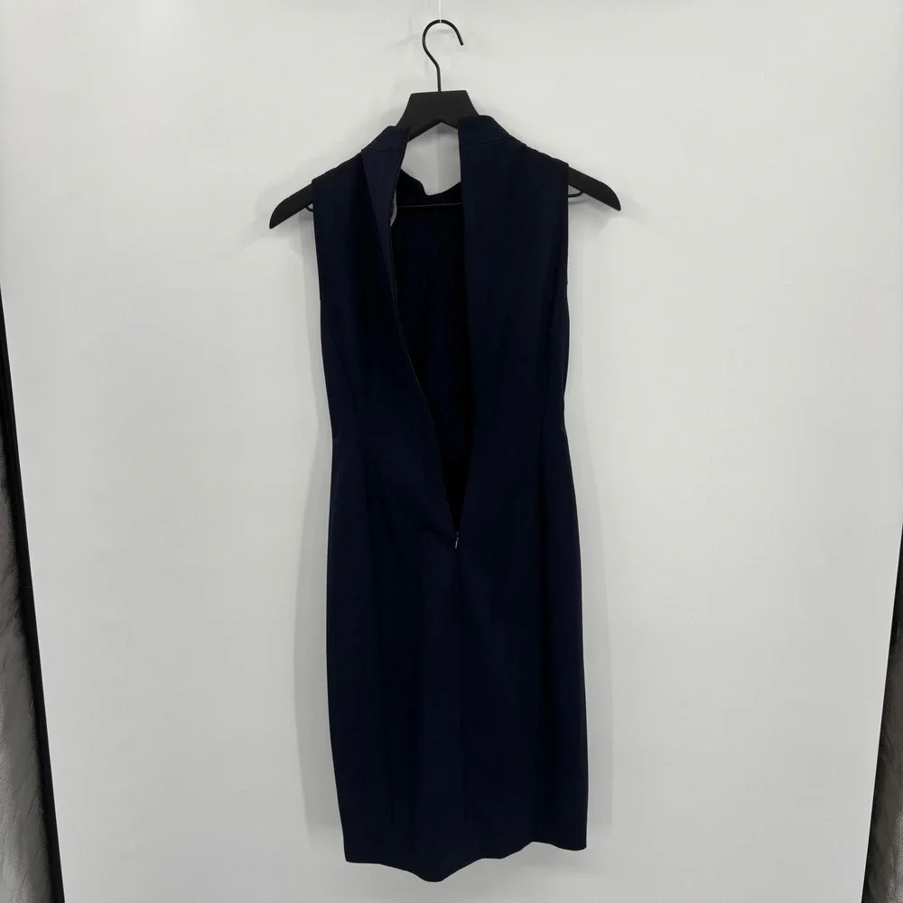 Rachel Rachel Roy Navy Blue Mock Neck Draped Ruffle Sheath Dress‎ Size 0